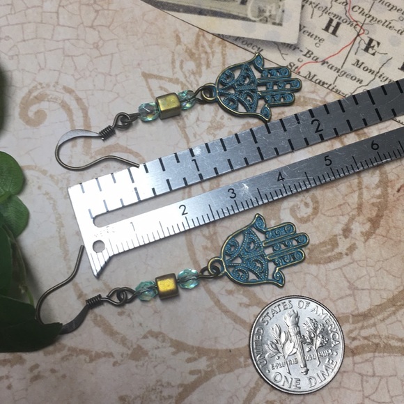 Earrings hasma filigree aqua & gold nickel free - Picture 5 of 5